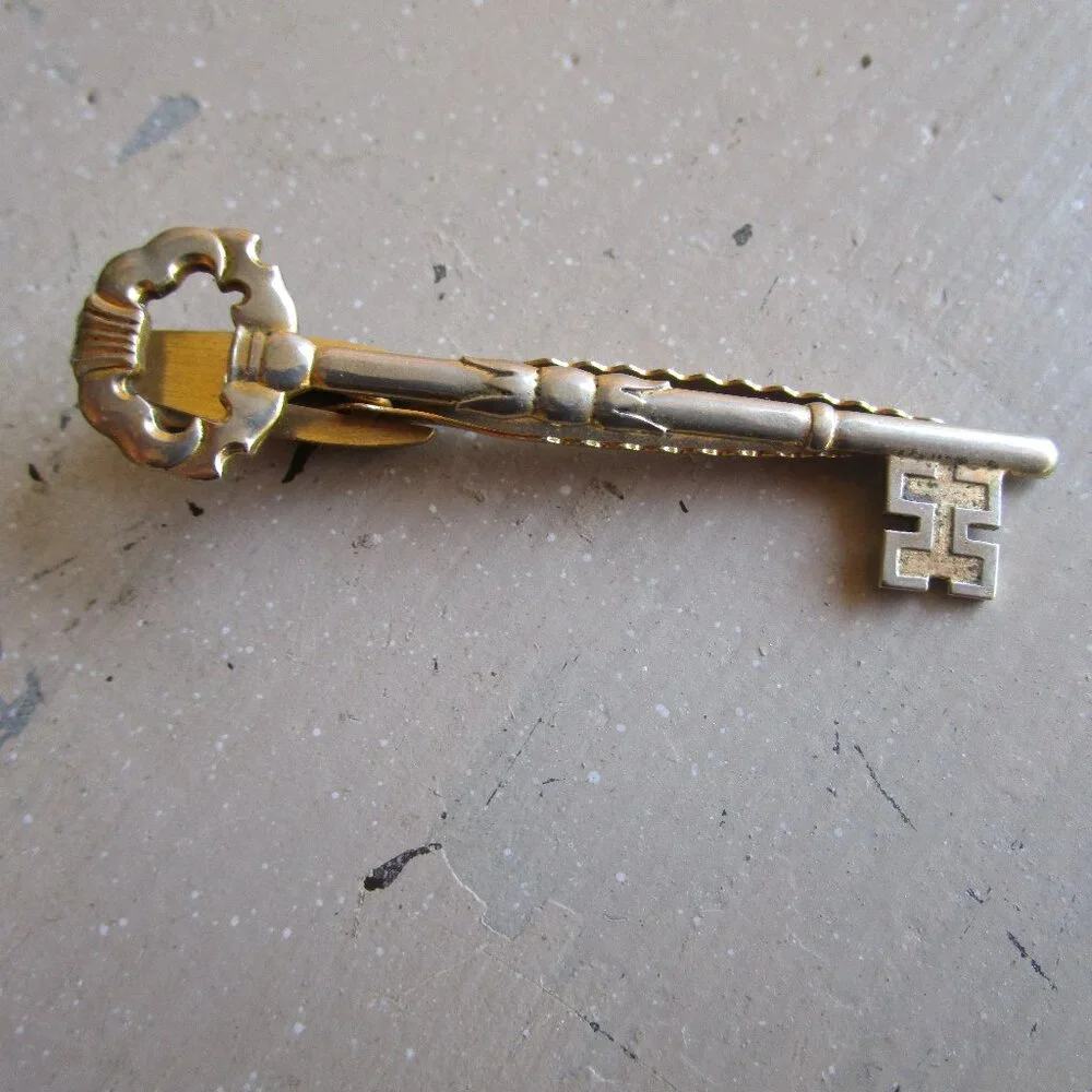 Vintage Tie Clip Bar Hickok USA Skeleton Key Gold Silver tone